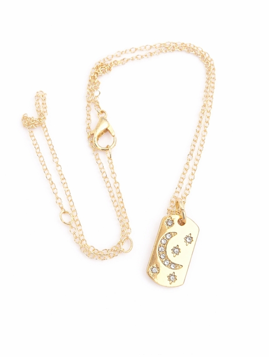 Handmade Jewelry - Celestial Gold Pendant Necklace with Moon and Stars